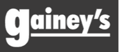 Gainey's logo in bold white text