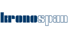Blue and white Kronospan text logo